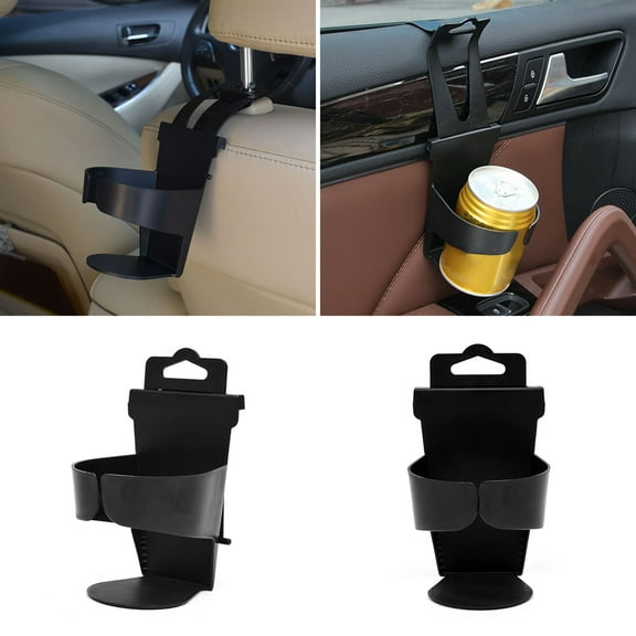 Limei Universal Car Auto Cup Holder for Water Cup, Coffe Tumbler, Drink Bottle, Mug and Soda Can at the Door Mount Stand Hanging Hook or Carseat Headrest Seat Back Organizer, 2Pack, Black Plastic