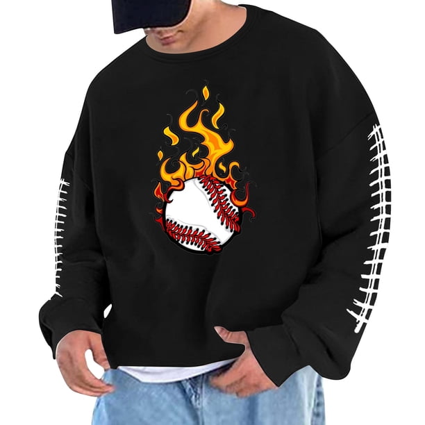 Sudadera sin capucha para hombre, cuello redondo, deportiva, con estampado de béisbol, sudadera con capucha, manga larga, blusa de poliéster para hombre