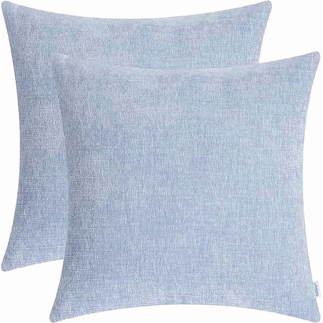 HAYANDecorative Couch Throw Pillow Covers 16 X 16 Inches Pack of 2 Cozy Chenille Cushion Cases for Sofa Bed Living Room Home Baby Blue