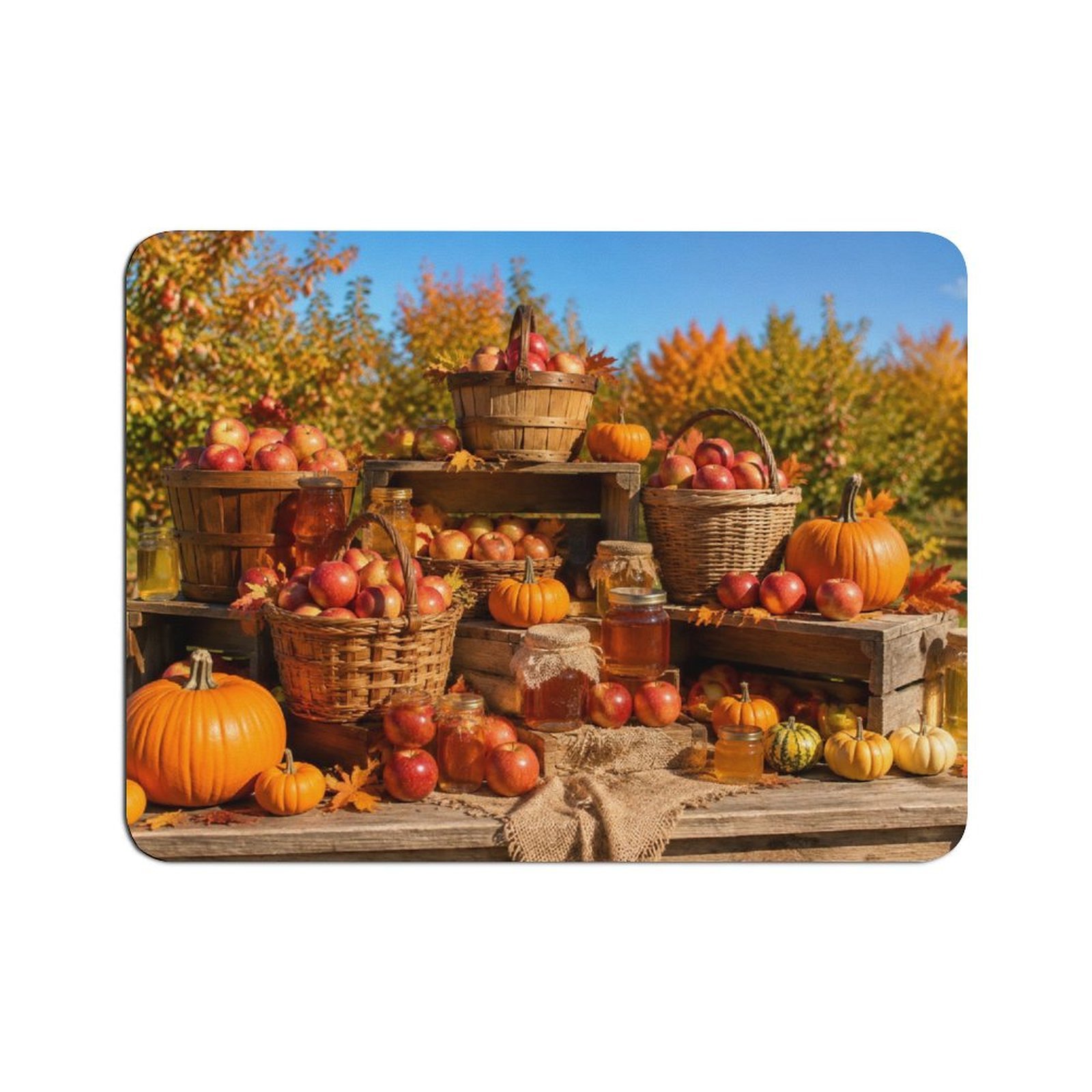 BCIIG Apple Pumpkin Farmstand Autumn Display Mouse Pad, Square Smooth Surface Desk Mat, Stitched Edge for Office, Laptop, Computer, Home,