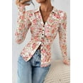 thumbnail image 5 of PRETTYGARDEN Women Button Down Floral Shirts Fall Trendy Long Sleeve V Neck Ruched Fitted Mesh Blouse Tops Date Outfits, 5 of 10