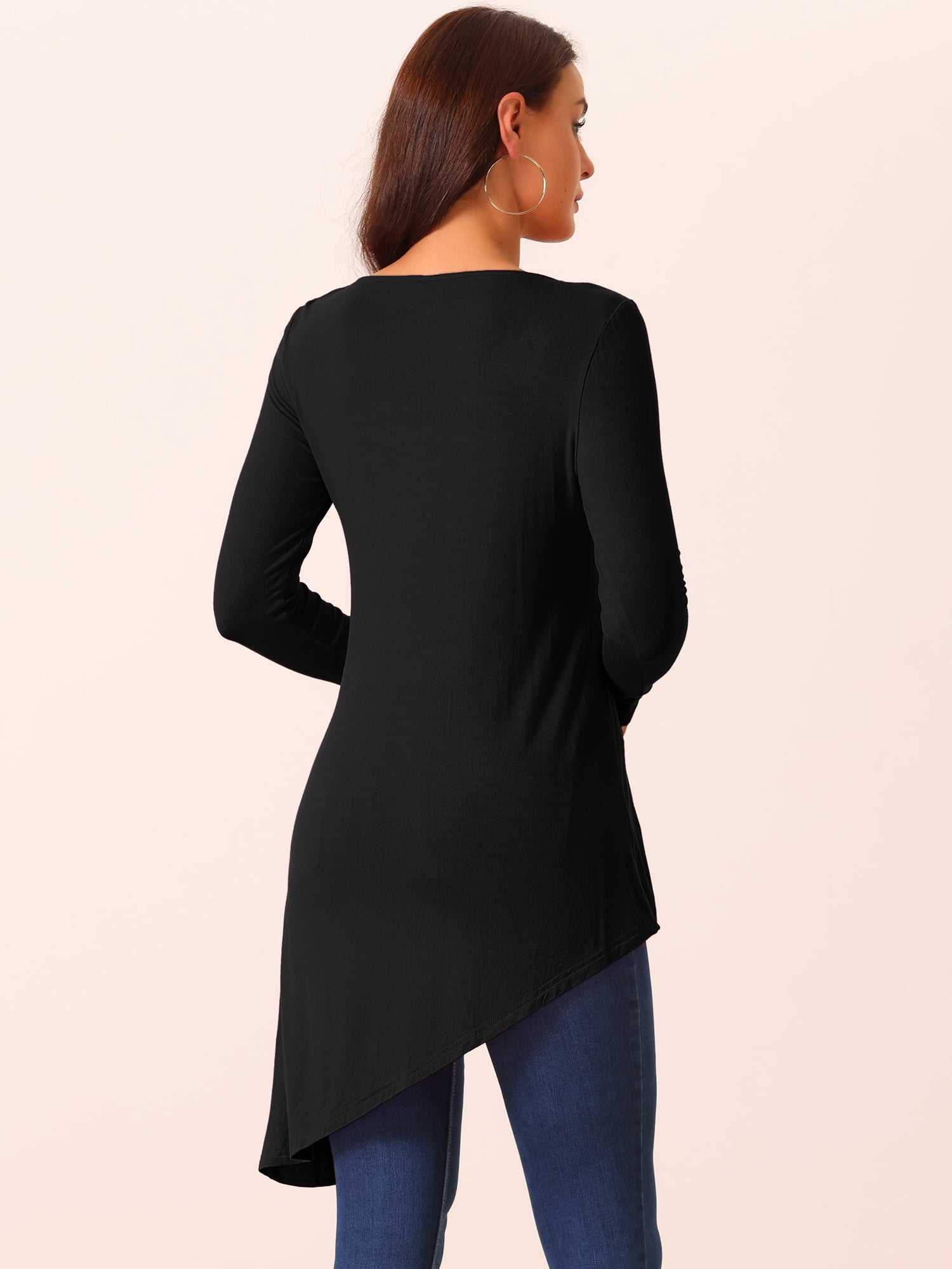 DARING DIVA Women's High Low Hem Long Sleeve Blouses S Black