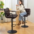 thumbnail image 3 of Furniliving Adjustable Swivel Bar Stools Counter Height Stool with Low-Back Kitchen Counter Stools Set of 2,Black Brown, 3 of 10