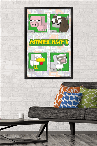 Minecraft - Simple Comic Animal Grid Wall Poster, 22.375" x 34" Framed