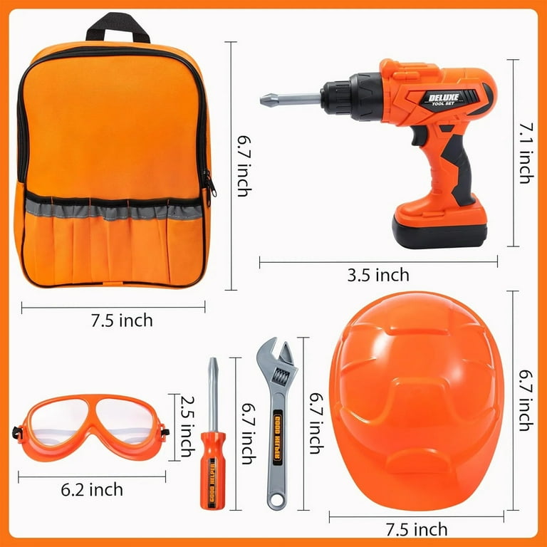 Joyfy 32Pcs Kids Tool Set, Toy Drill with Replaceable Bits, Helmet