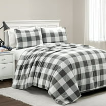 Plaid Ultra Soft Faux Fur Light Weight All Season Comforter Light Gray 3Pc Set Full/Queen