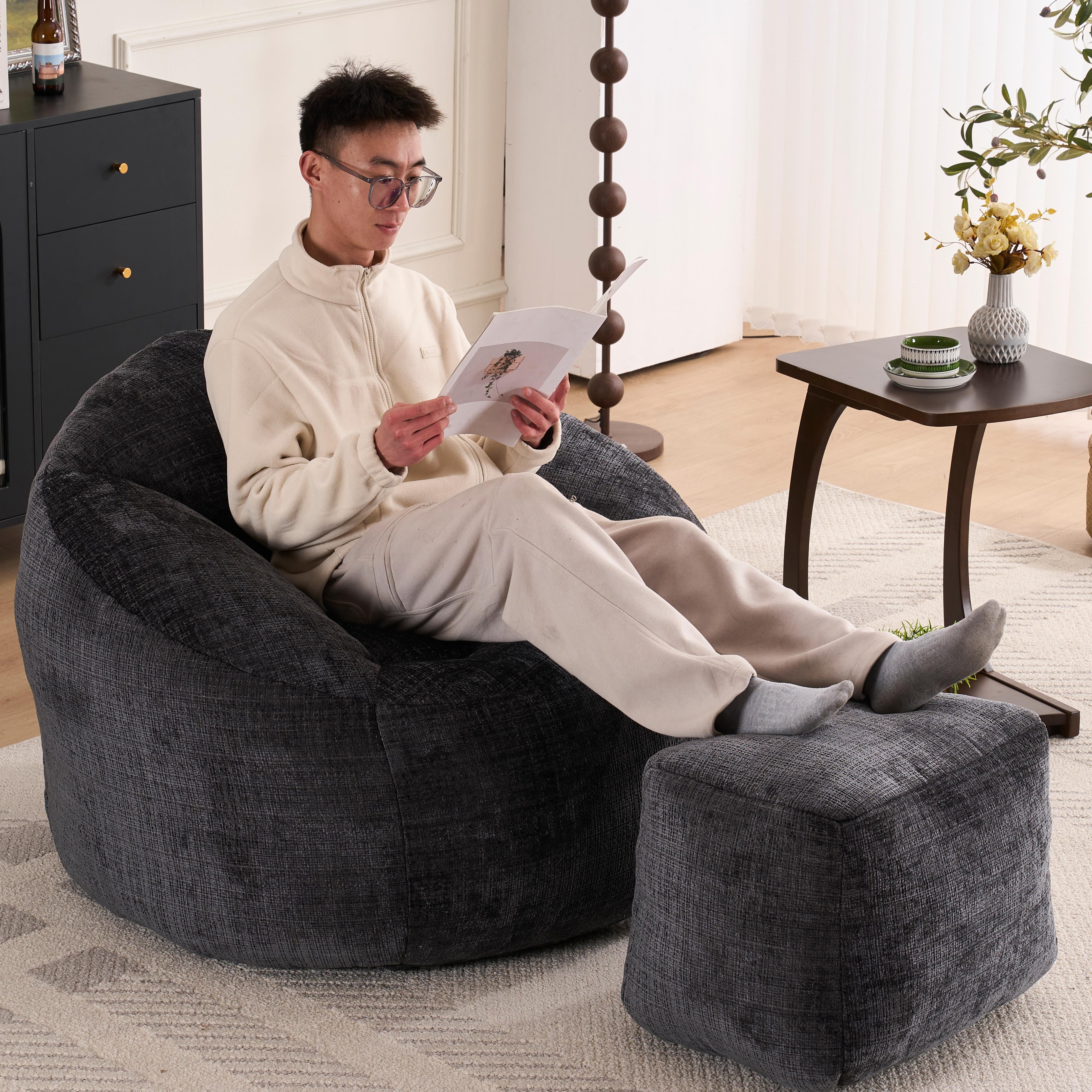 ft Large Memory Foam Bean Bag Chair, Black Velvet Lazy Sofa with