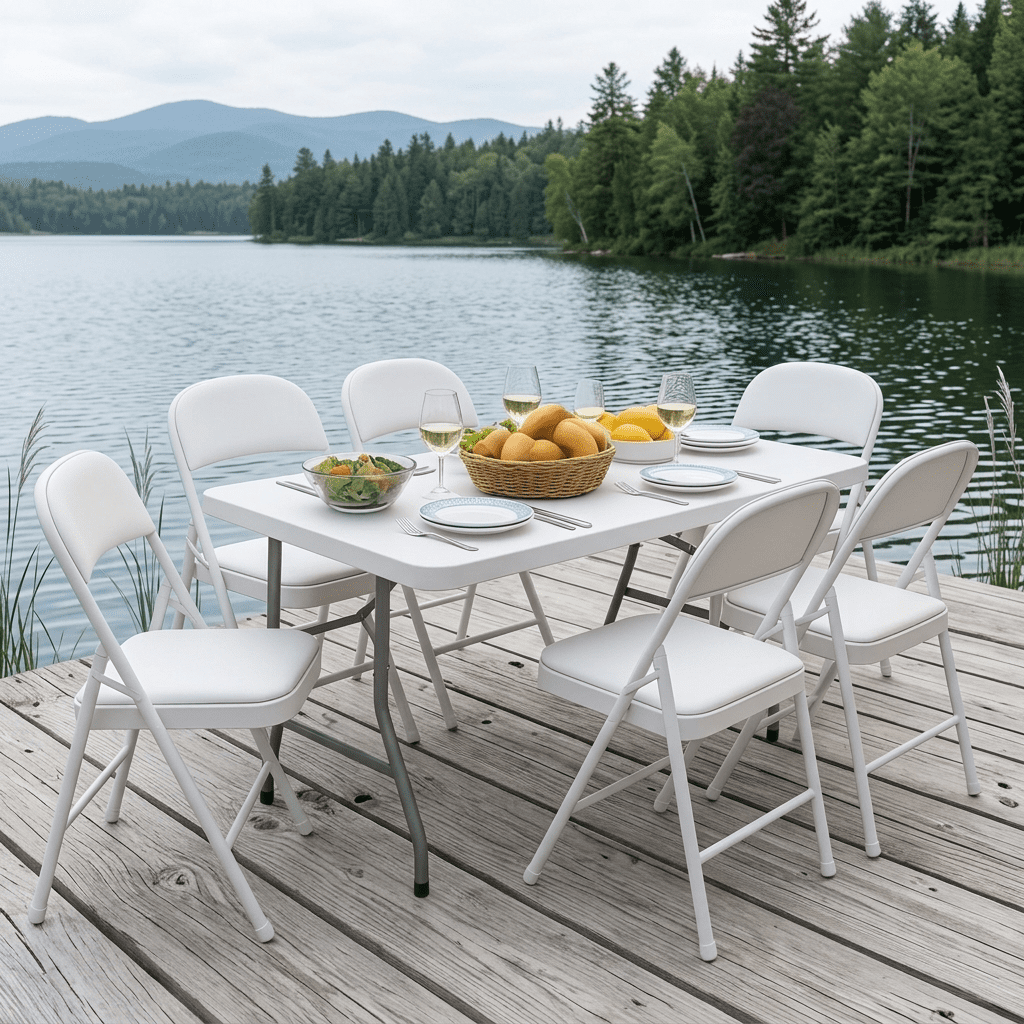 Fenbeli Padded Folding Chairs 4 Pack, White Steel Chairs with Metal Backs and 330 lb Capacity, Portable Seating for Home Events and Gatherings