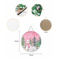 Pink Snowman Xmas Tree Wreaths for Front Door, Rustic Wood Sign