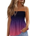 thumbnail image 2 of Smocked Tube Tops for Women - Tie Dye Striped Strapless Backless Sexy Summer Bandeau Tanks Purple S, 2 of 6