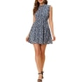 thumbnail image 2 of INSPIRE CHIC Women's Ditsy Floral Ruffle Neck Bow Tie A Line Sleeveless Dress XL Navy Blue, 2 of 5
