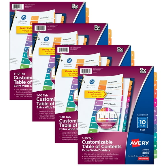 Avery Extra-Wide Dividers, 10 Tabs, Ready Index (4 Sets of 34776)
