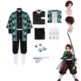 thumbnail image 2 of Disfraz de Cosplay de Kamado Tanjirou, espada Katana, accesorios, máscara, ropa de anime, conjunto de uniforme con gotas para las orejas, 2 of 5