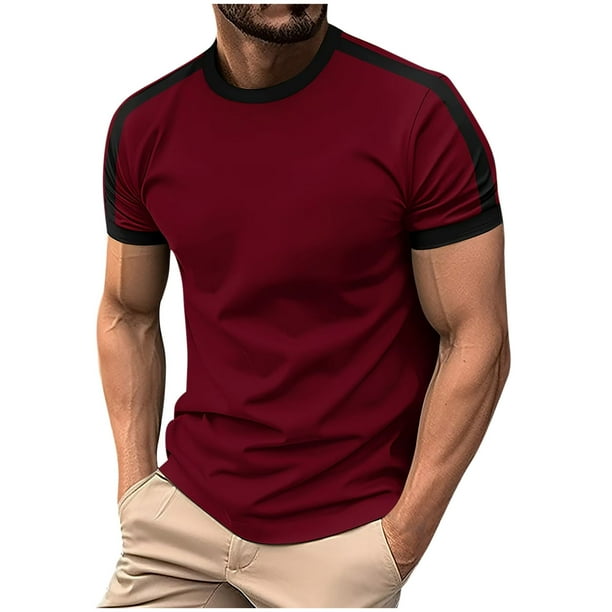 Camiseta de Manga Corta de la Moda de los Hombres Casual Cuello Redondo Ejercicio de la Parte Superior, Ligero Poliéster Primavera Y Blusa de Verano