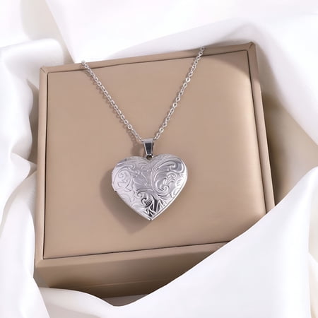 DESIGNICE Heart Locket Necklace for Women Personalized Picture Vine Floral Engraved Mothers Day Valentines Gift Birthday Keepsake Photo Jewelry