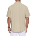 thumbnail image 3 of INSPIRE CHIC Men's Texture Short Sleeve Button Down Solid Casual Knitted Shirt M Khaki, 3 of 5