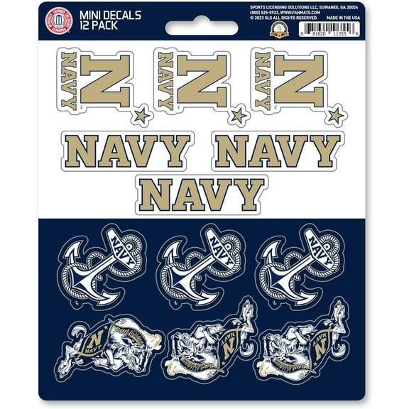 US Naval Academy Navy Midshipmen 12-Piece Mini Decal Sticker Set, 5x6 Inch Sheet, Gift for football fans for any hard surfaces around home, automotive, personal items