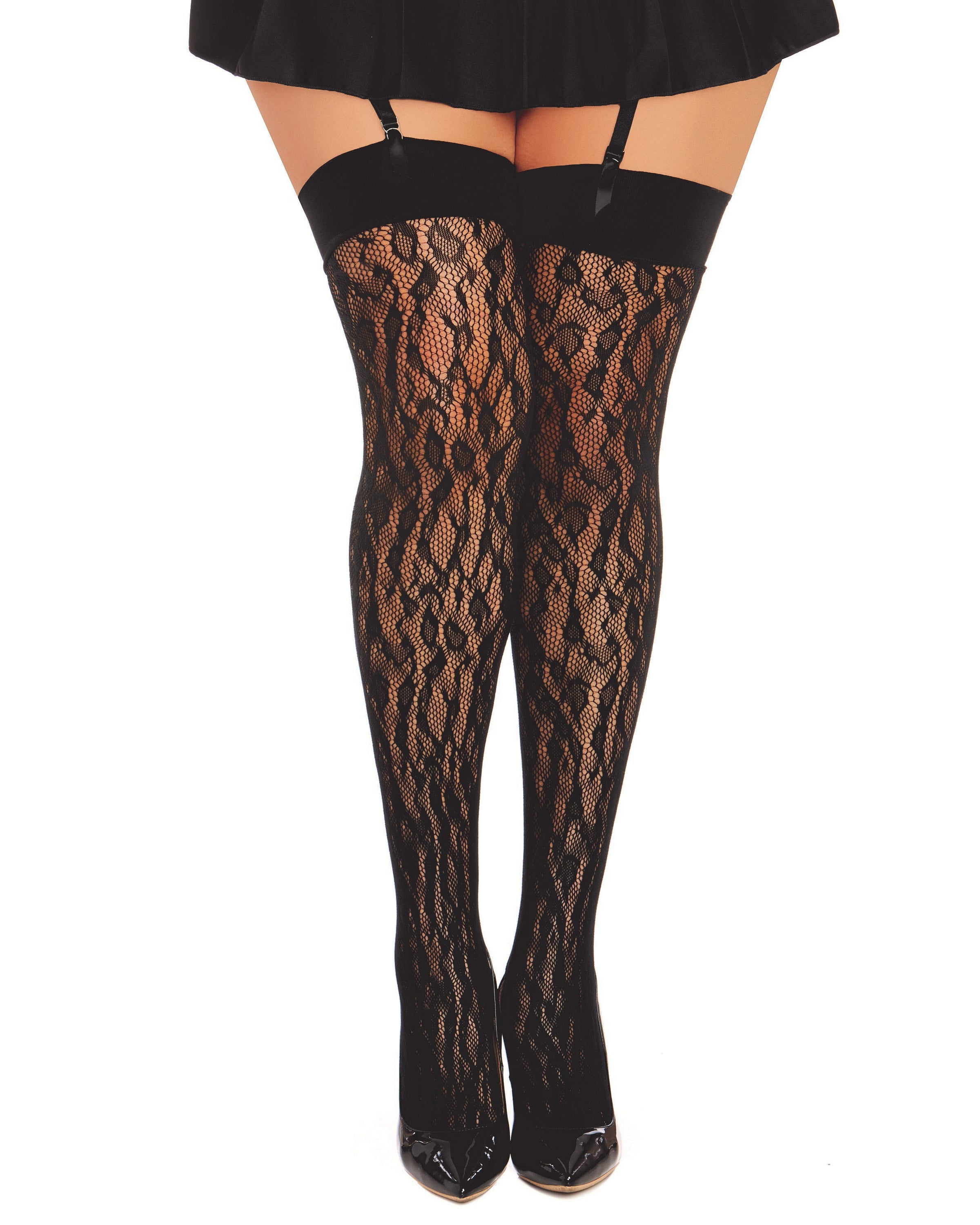 One Size Fits Most Queen Womens Plus Size Neon Diamond Net Thigh High Stockings 