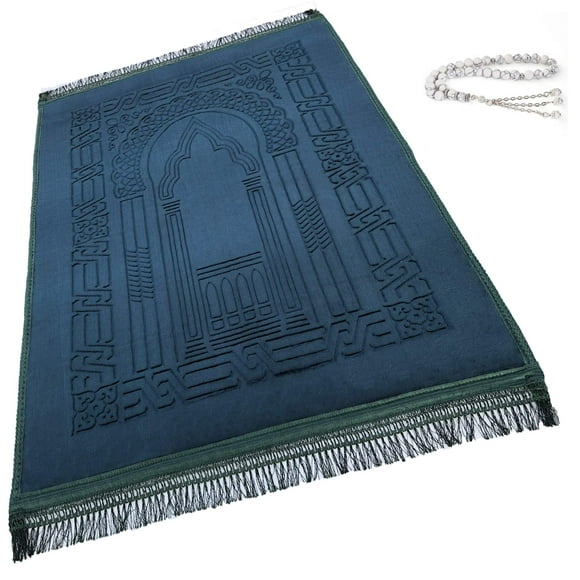 Alfombra de oración Islamika, acolchada gruesa, con cuentas de oración, color verde