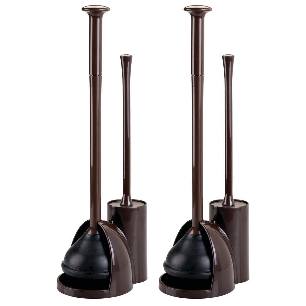 Bronze 2 Pack mDesign Compact Plastic Toilet Bowl Brush and Plunger Combo Set 