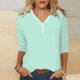 thumbnail image 2 of Blusa de manga 3/4 y cuello en V para mujer: estampado floral, poliéster, corte ajustado, prenda elegante informal para la oficina o una fiesta, combina con vaqueros o faldas., 2 of 3