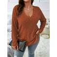 thumbnail image 2 of Women'S Plus Size Casual Knitted V-Neck Long Sleeve Sweater Orange Color XXXL, 2 of 8