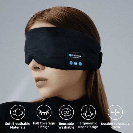 SYPVRY Bluetooth Wireless Soft Silk Sleep Mask, 3D, Single Piece, For Sleep Support With User Manual, Black