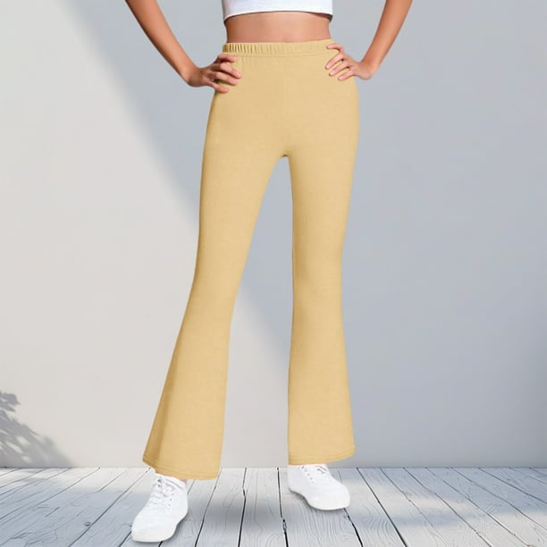 Pantalones largos para niñas de color liso con forro polar para mayor calidez, pantalones largos casuales con leggings ligeramente acampanados, traje para niñas de 5 a 16 años.