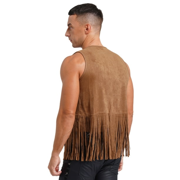 FRINGE VEST SET SUEDE JACKET ブラウンM YiZYiF Men Fringe Vest Western Cowboy Costume Sleeveless Tassel