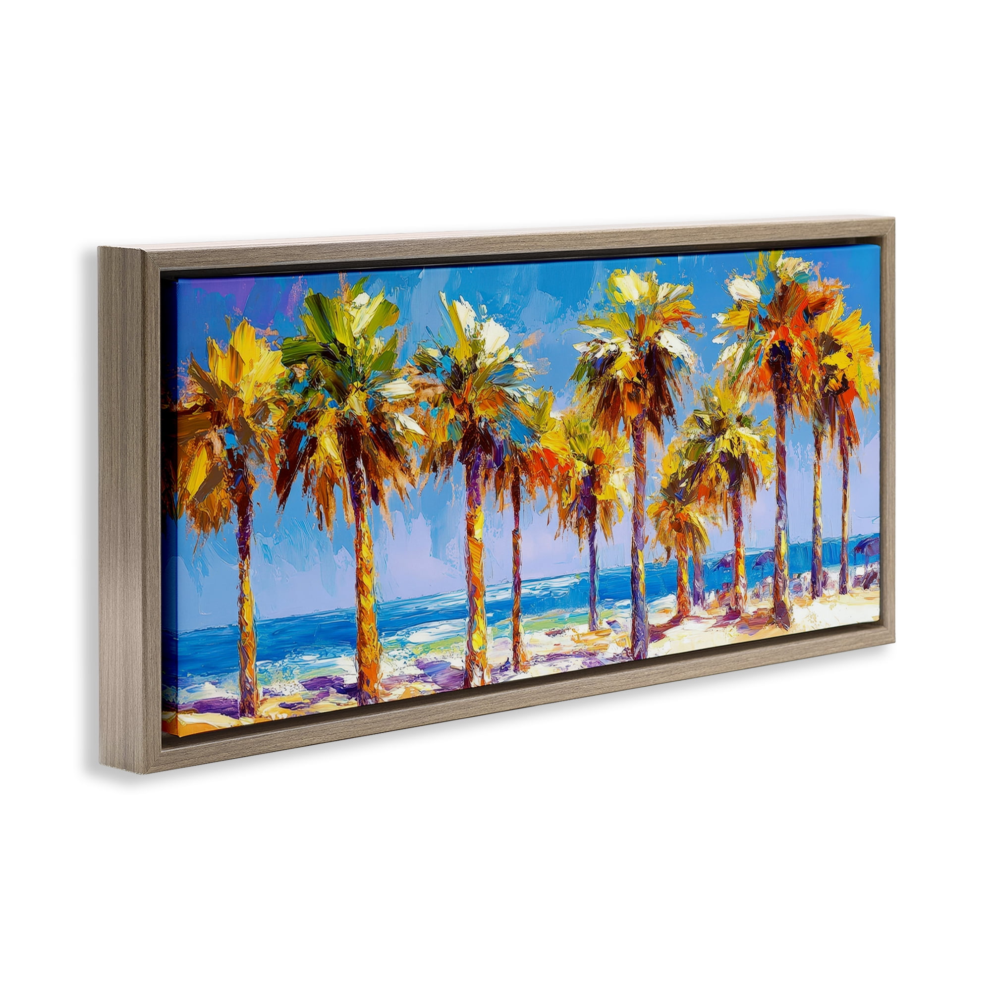 Stupell Industries Many Palm Trees on Beach Brown Framed Floater Canvas Wall Art, design by Petal Prints Design