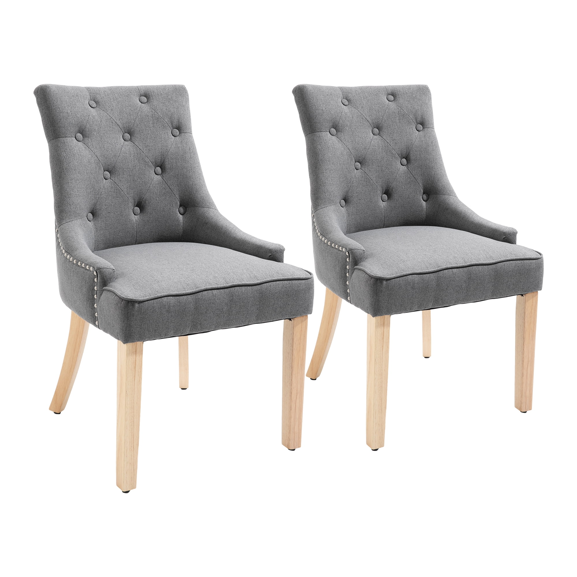 Grey HOMCOM Modern Dining Chairs Upholstered Linen-Touch Fabric Armless Accent Chairs Set of 2 with Steel Legs
