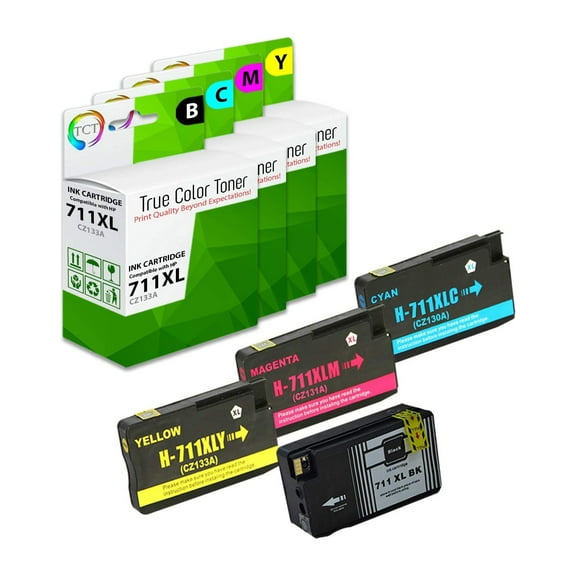 TCT 711XL Ink Cartridge 4 Pack - Compatible With HP 711XL 711 XL