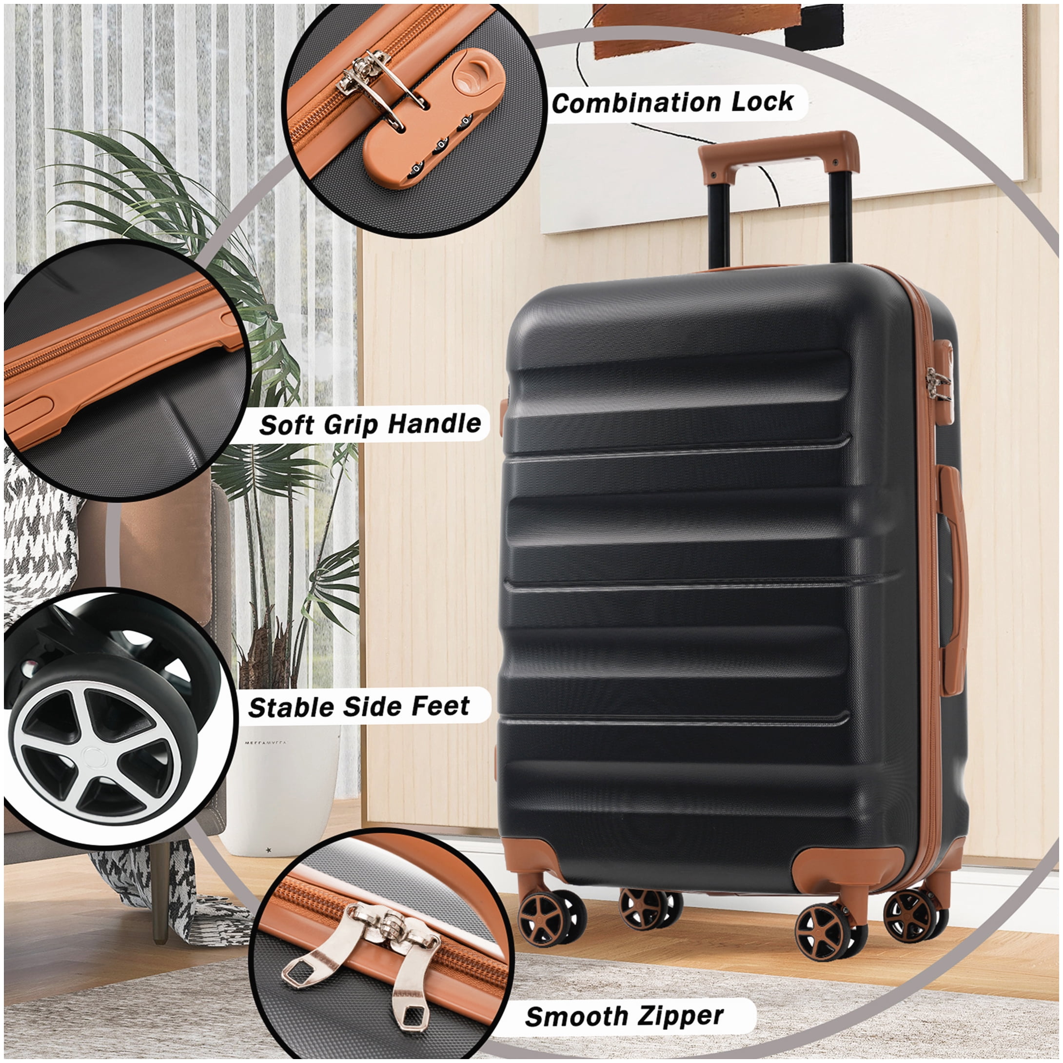 Durable 6-Piece Spinner Wheel Luggage Set, ABS Hardshell Suitcases in Carry On and Checked Sizes