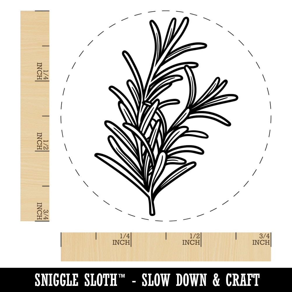 Rosemary Herb Plant Self-Inking Rubber Stamp Ink Stamper - Blue Ink - Small 3/4 Inch