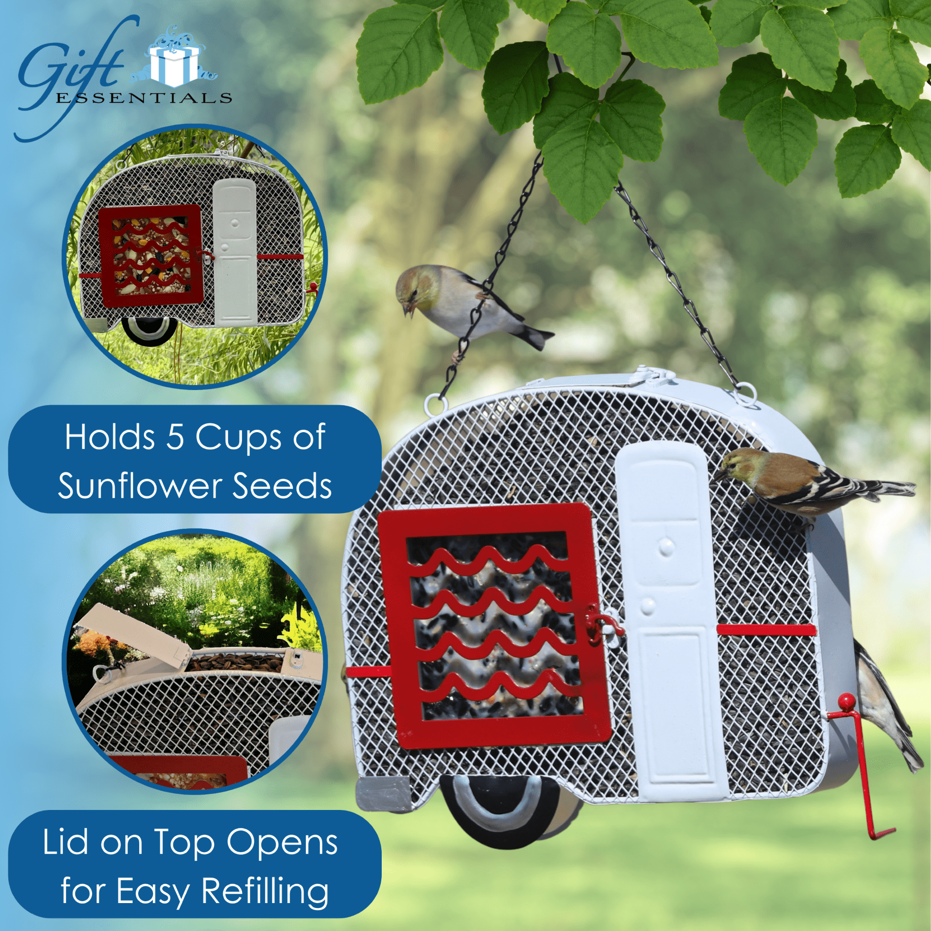 Gift Essentials Mesh Bird Feeder, Metal Sunflower Seed and Suet Feeder, White Camper