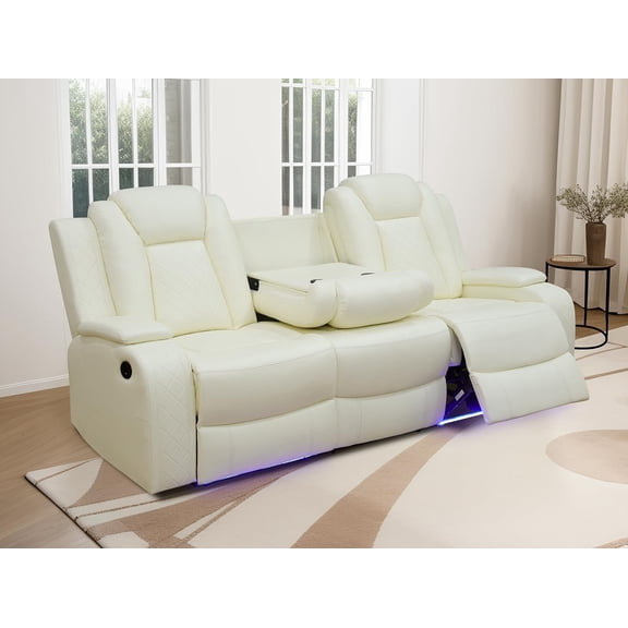 Multifunction Power Air Leather Recliner Sofa with LED Lights, Living Room Furniture, Reclining Sofa, loveseat, Chair with USB Port/Storage
