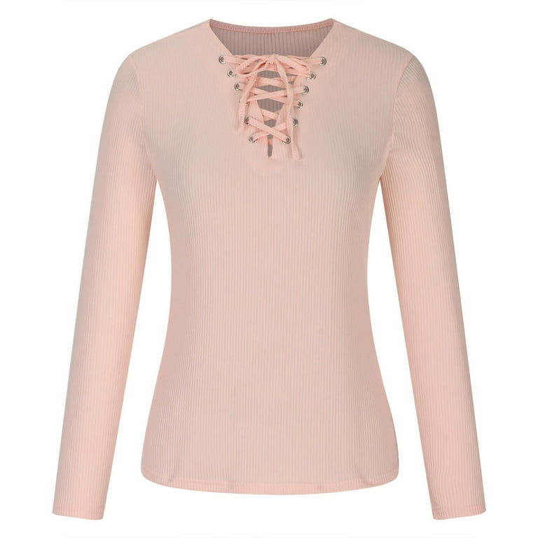 RQYYD Women's Criss Cross Lace Up V Neck Long Sleeve Tops RQYYD Women's Criss Cross Lace Up V Neck Long Sleeve Tops