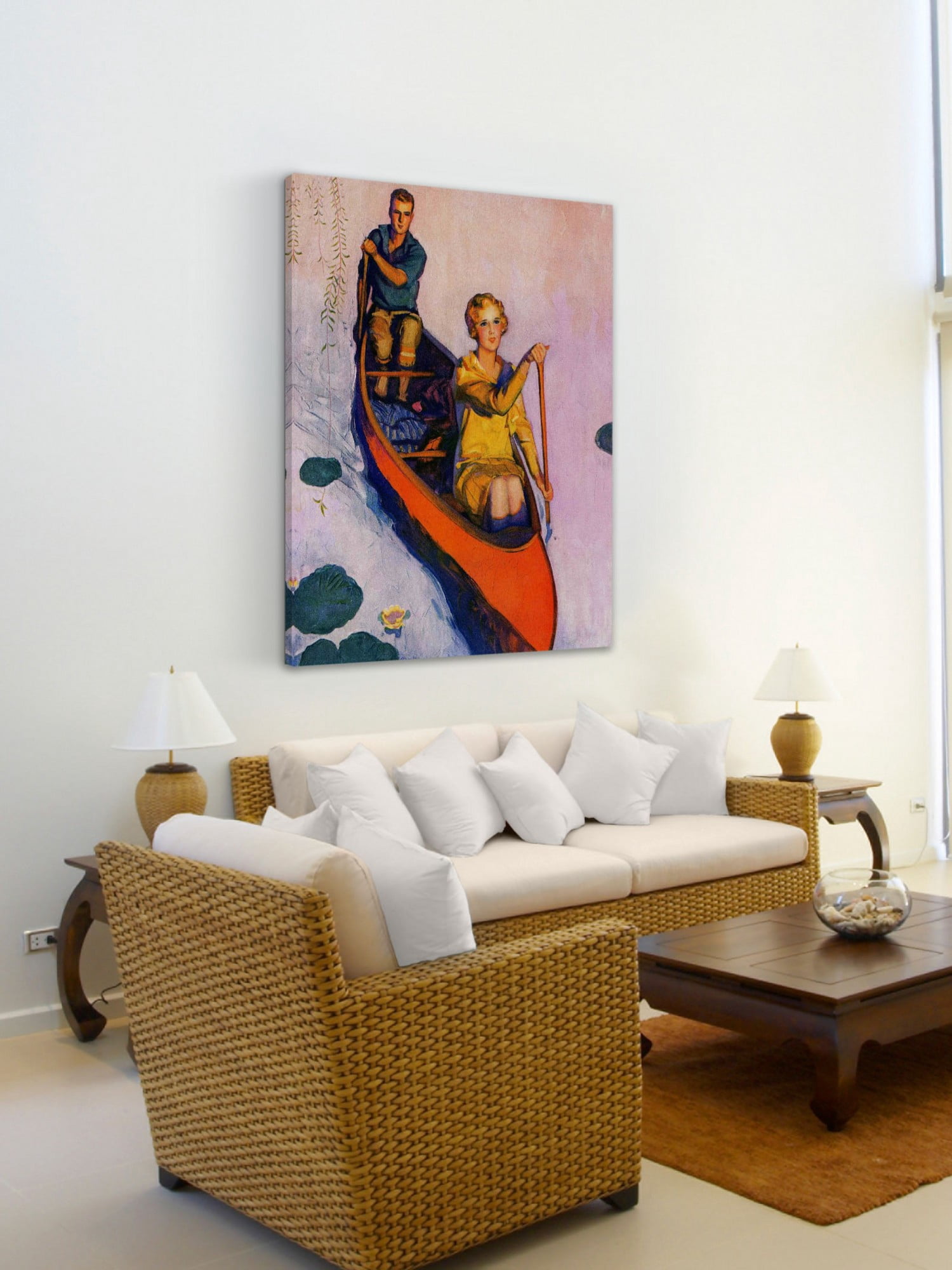 Marmont Hill Couple Paddling Canoe by McClelland Barclay Painting Print on Canvas