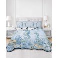 thumbnail image 2 of Full Size Quilt Bedding Set, Seahorse Coastal Reversible Summer Quilt 3 Pieces, Nautical Seaside Coral Starfish Conch Lightweight Bedspreads Coverlets with 2 Pillow Shams for All Seasons, 2 of 5