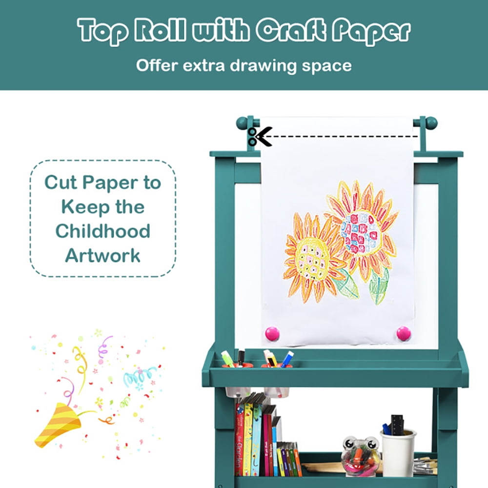 CIPACHO 3-in-1 Double-Sided Storage Art Easel, Toddler Art Easel for Kids Ages 3-8, Educational Toys Gifts for Boys Girls, Green