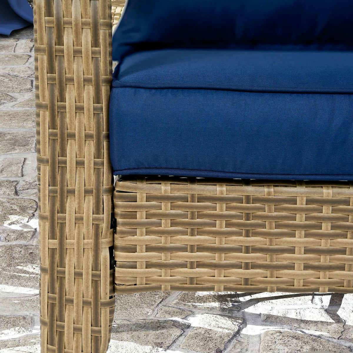Spaco Patio Adirondack Chair with Rattan Wicker, Rattan Chair with Soft Cushions and Tall Curved Backrest for Outdoor, Dark Blue