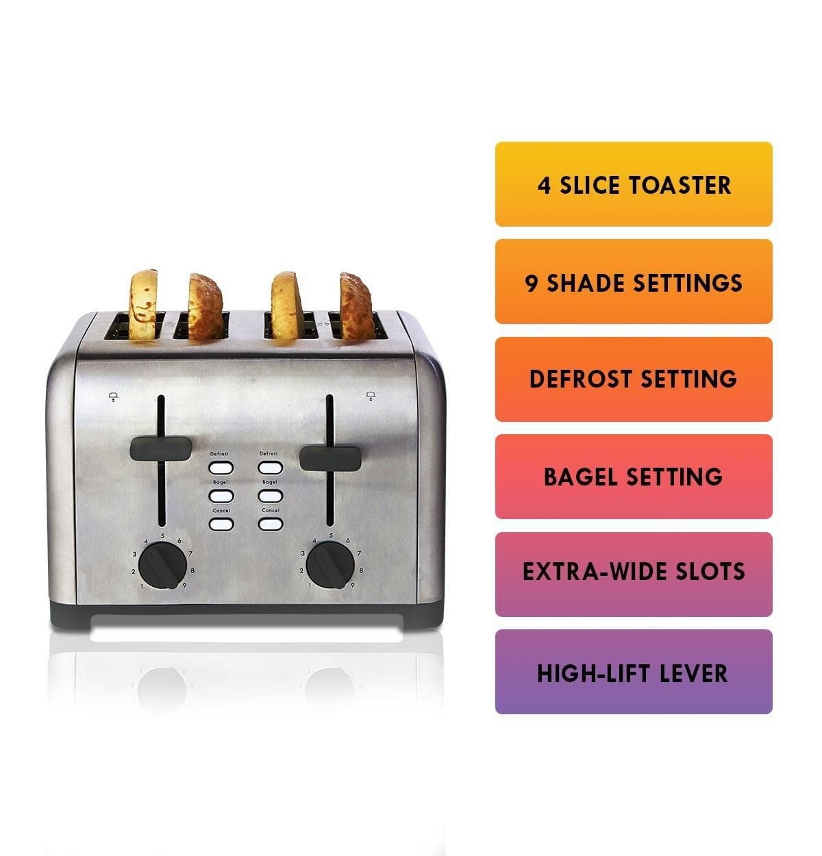 Kenmore 4-Slice Toaster, Dual Controls, Stainless Steel, Custom Browning Settings