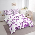 thumbnail image 4 of Manfei White Purple Ribbon 7-Piece Twin Bedding Sets for Kids, Kawaii Cartoon Bowknot Bedding Comforter Set, Cute Princess Style Reversible Sheet Sets, Breathable Home Decor, 4 of 8