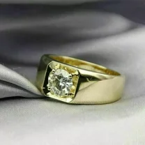 2.00Ct Round Cut Lab Created Diamond Solitaire Men's Ring 14K Yellow Gold Plated