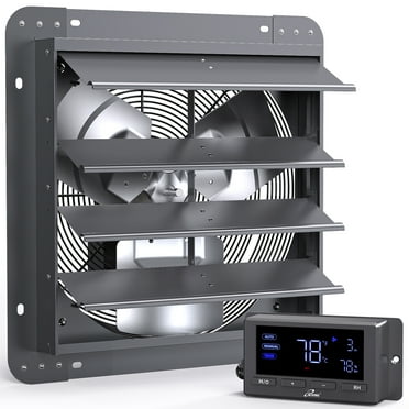iLIVING 14" Wall Mounted Shutter Exhaust Fan, Automatic Shutter, Temperature and Humidity Controls with Variable Speed, 1200 CFM at 1600 RPM DC Motor