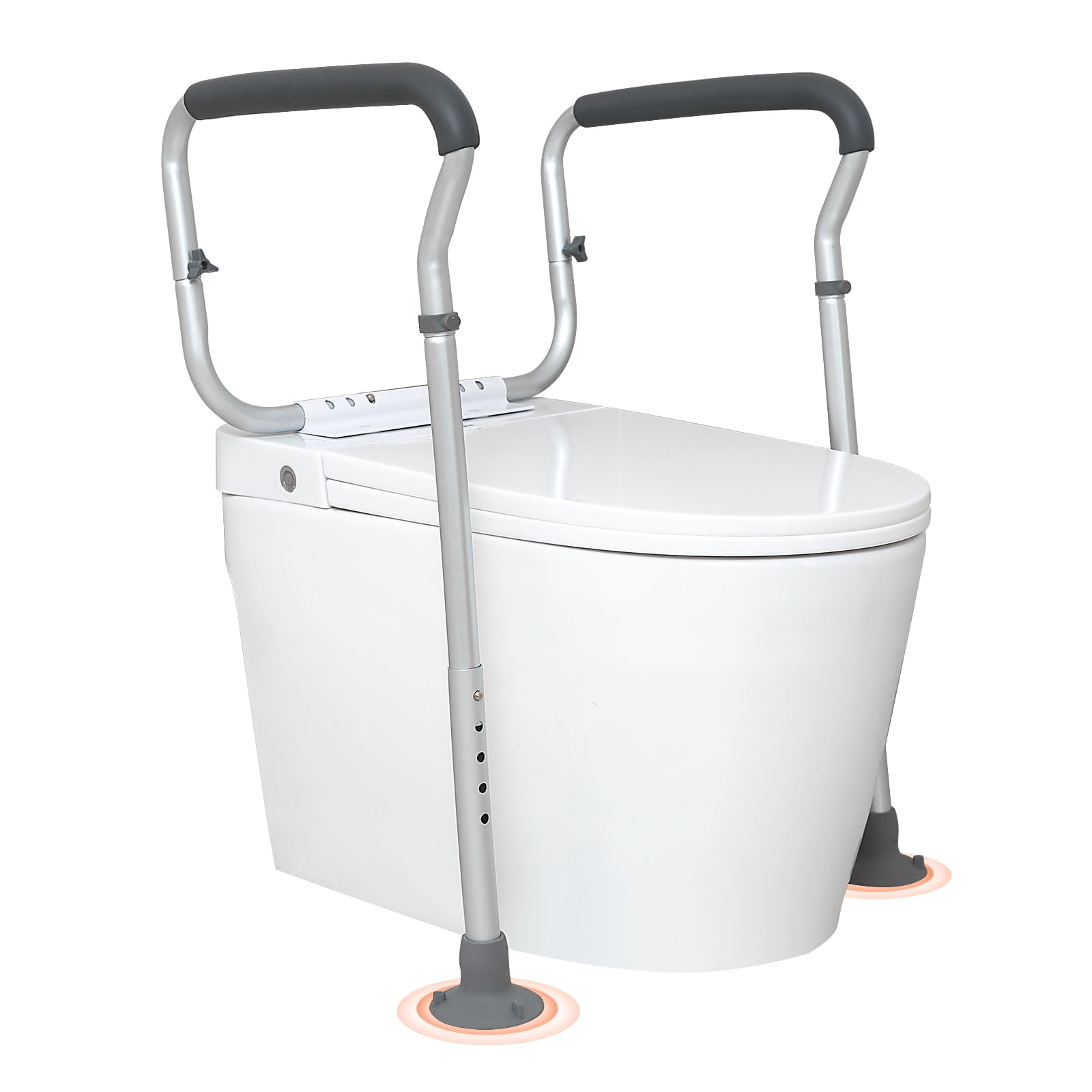 KFFKFF Toilet Support Rail, Adjustable Bathroom Safety Frame for Toilet Seat, Fits Most Toilets, 300lbs Capacity, Equipped with Cushioned Armrests for Elderly, Handicapped, and Disabled Users