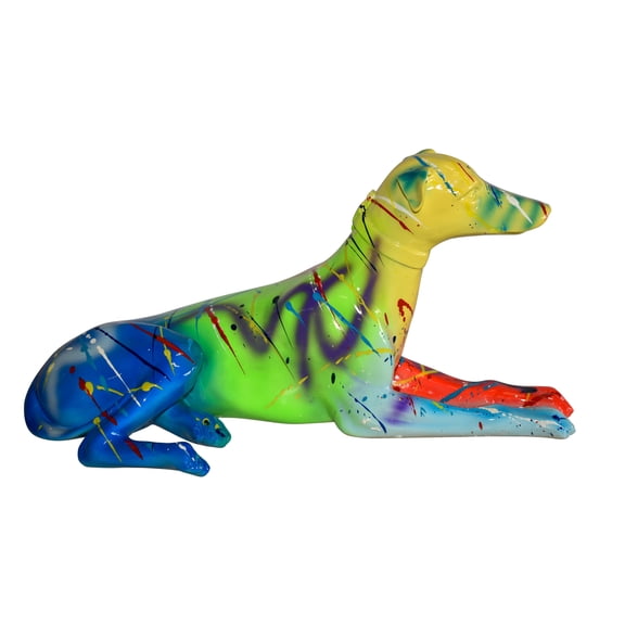 Nifao Modern Graffiti Sitting Greyhound Dog Resin Statue – Home Decor Sculpture, 22"L x 9"W x 11"H