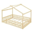 thumbnail image 5 of Harper & Bright Designs Full Size Floor House Bed, Wood Montessori House Bed Frame with Fence, Playhouse Tent Bed with Roof, Natural, 5 of 9