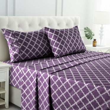 Lux Decor Collection Premier 1800 Collection Soft Microfiber Queen Bed Sheet Set, Wrinkle, Fade Stain Resistance Bedding Set & Pillowcases - Purple