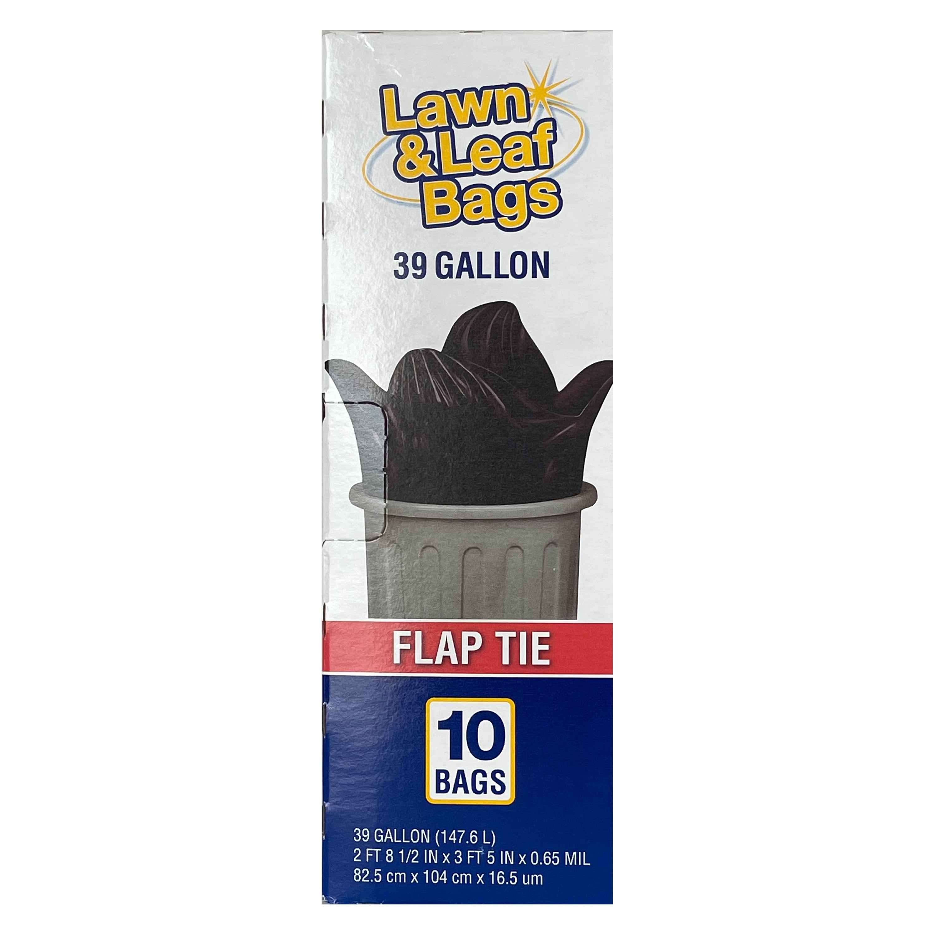 Basic Lawn & Leaf Trash Bags, 39 Gallon, 10 Bags (Flap Tie)